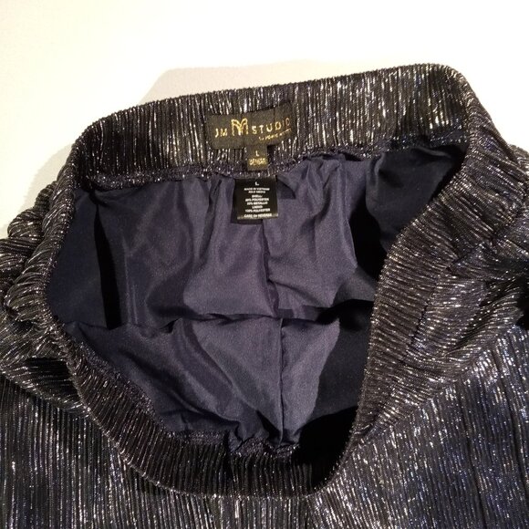 JM Studio Pants LGE  Navy Silver Metallic  Wide Leg  Sheer over solid lining NWT - Picture 8 of 10